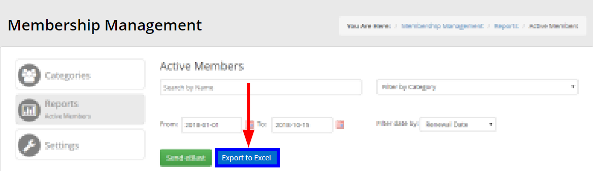 Click 'Export to Excel' to download a spreadsheet of members who fit the criteria you have specified.