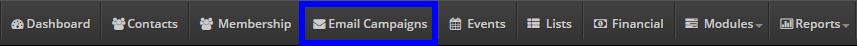 Image indicating the 'Email Campaigns' button on the bar at the top of the Administrator Dashboard.