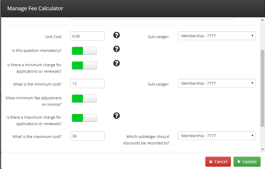 Image showing the settings for a Fee Calculator that charges based on Unit Fees