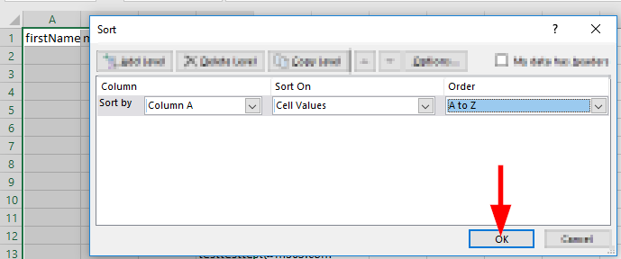 Image showing the sort prompt in Excel.